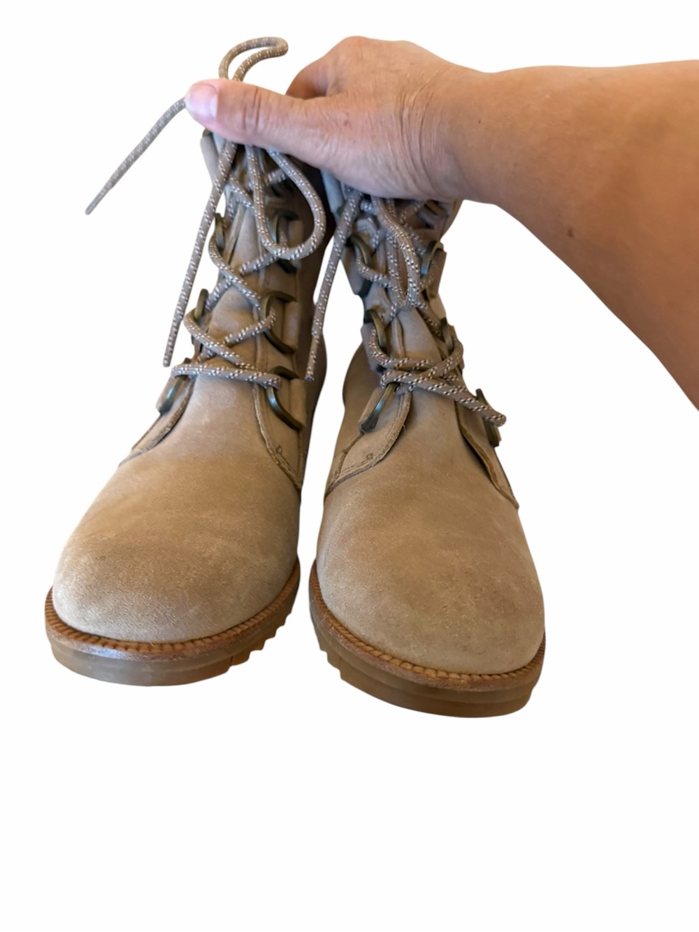 Sorel Women's Cate Lace Block Heel Ankle Booties Taupe Suede Size 8 Comfort - Picture 8 of 10